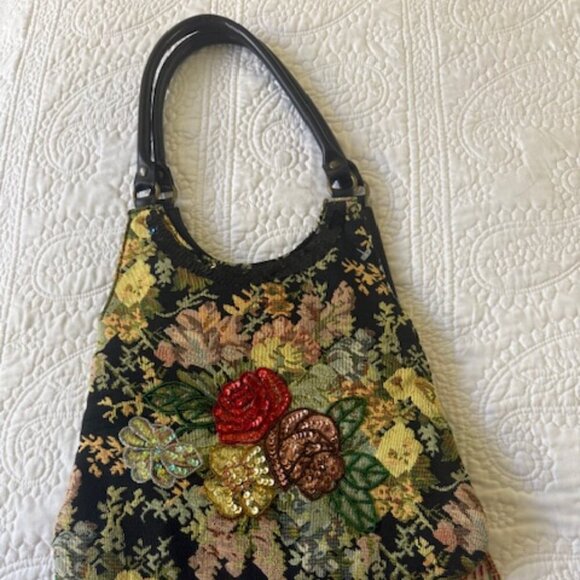 Vintage Prezzo Beaded Fringe Floral Tapestry Boho Shoulder Bag - Picture 5 of 5